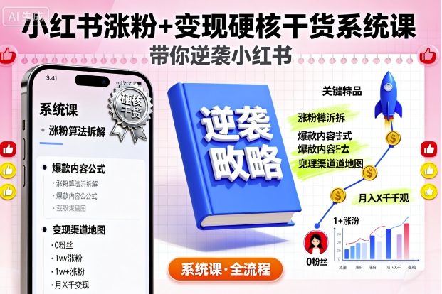 小红书涨粉+变现硬核干货系统课，带你逆袭小红书-云阁资源网