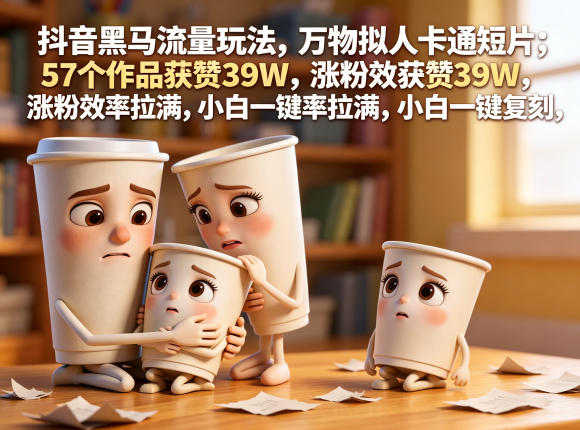 抖音黑马流量玩法，万物拟人卡通短片，57个作品获赞39W，涨粉效率拉满，小白一键复刻，保姆级拆解-云阁资源网