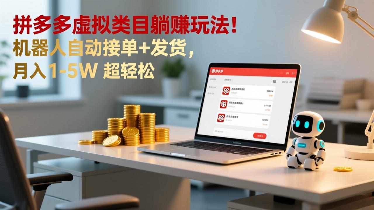 多多虚拟类目躺赚玩法！机器人自动接单+发货，月入 1-5W 超轻松-云阁资源网