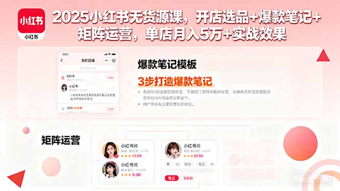 2025小红书无货源课，开店选品+爆款笔记+矩阵运营，单店月入5万+实战效果-云阁资源网