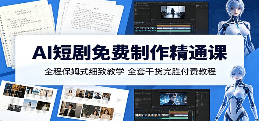 AI短剧免费制作精通课:全程保姆式细致教学,全套干货完胜付费教程-云阁资源网