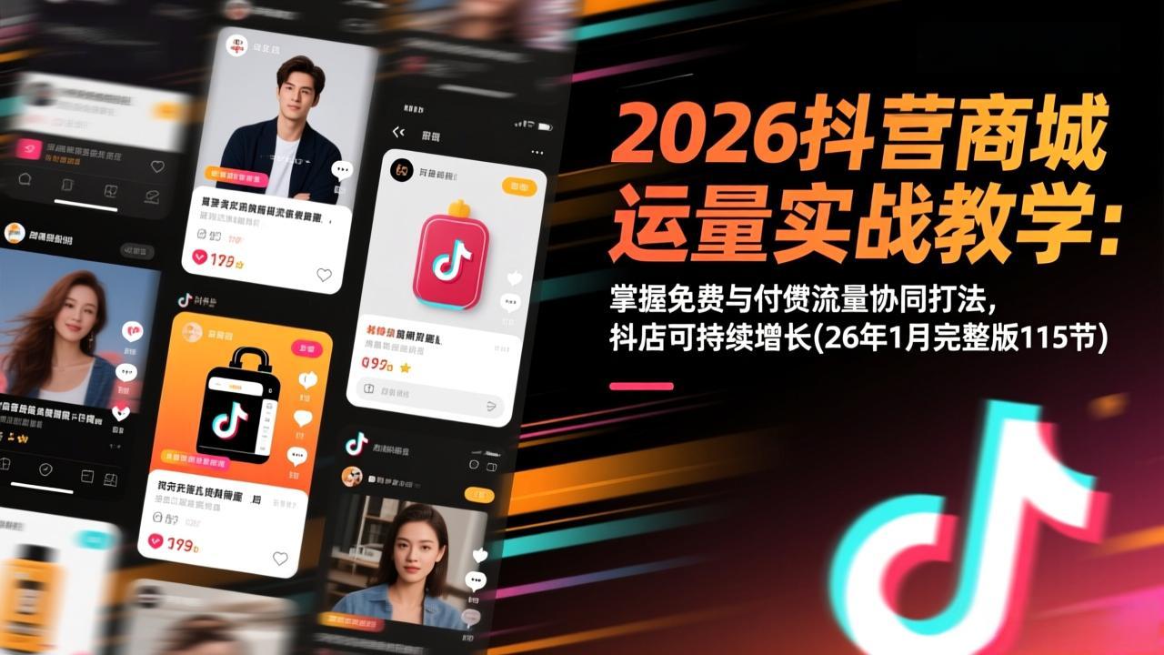 2026抖音商城运营实战教学:掌握免费与付费流量协同打法,抖店可持续增长(26年1月完整版115节-云阁资源网