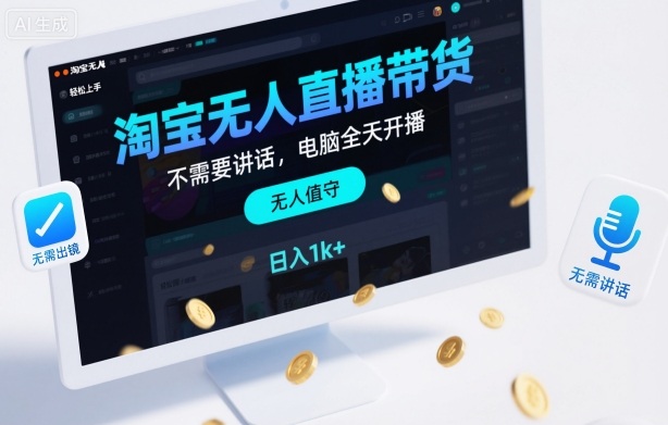 淘宝无人直播带货，不需要出镜，不需要讲话，电脑全天开播，轻松上手，日入1k+【揭秘】-云阁资源网