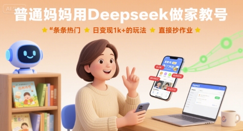 普通妈妈用Deepseek做家教号，条条热门，日变现1k+的玩法，直接抄作业-云阁资源网