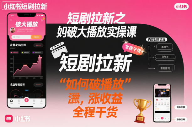 短剧拉新之小红书如何破大播放实操课，如何破播放，涨收益，全程干货-云阁资源网
