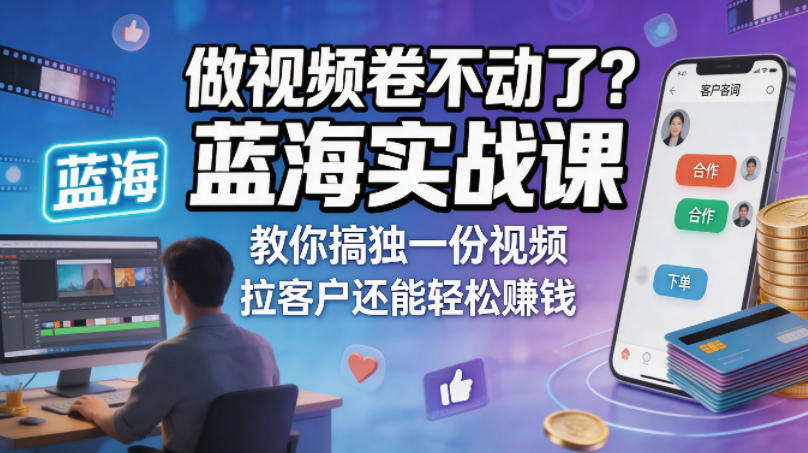 做视频卷不动了？蓝海实战课教你搞独一份视频，拉客户还能轻松賺钱！【原创双语字幕】-云阁资源网