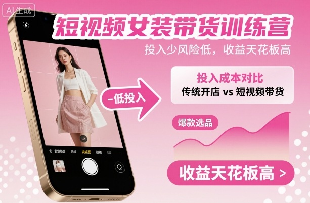 短视频女装带货训练营，投入少风险低，收益天花板高-云阁资源网