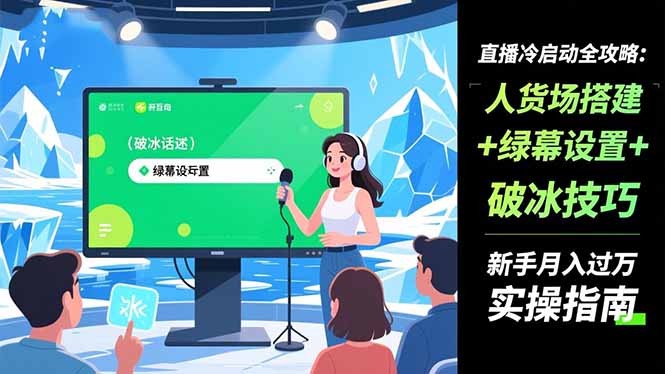 直播冷启动全攻略:人货场搭建+绿幕设置+破冰技巧，新手月入过万实操指南-云阁资源网