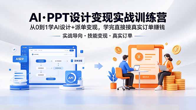 AI·PPT设计变现实战训练营，从0到1学AI设计+派单变现，学完直接接真实订单赚钱-云阁资源网