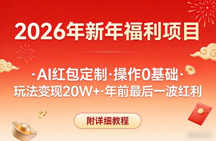 新年福利项目，AI红包定制，操作0基础，玩法变现20W+年前最后一波红利，附详细教程-云阁资源网