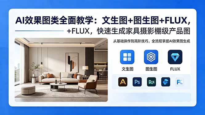 AI效果图类全面教学：文生图+图生图+FLUX，快速生成家具摄影棚级产品图-云阁资源网