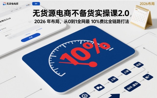 无货源电商不备货实操课2.0，2026年布局，从0到1全网最低10%费比全链路打法【更新26年5月】-云阁资源网