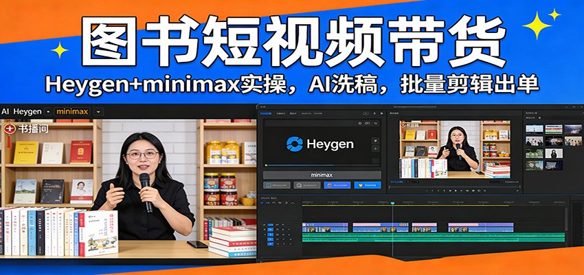图书短视频带货：Heygen+minimax实操，AI洗稿 ，批量剪辑出单-云阁资源网