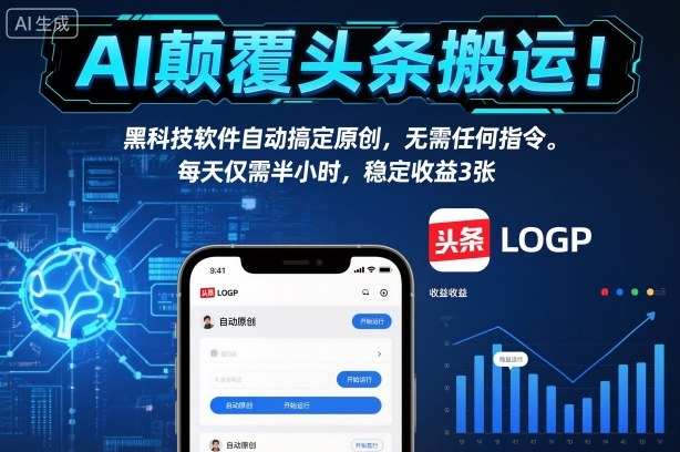 AI颠覆头条搬运!黑科技软件自动搞定原创,无需任何指令。每天仅需半小时,稳定收益3张【揭秘】-云阁资源网