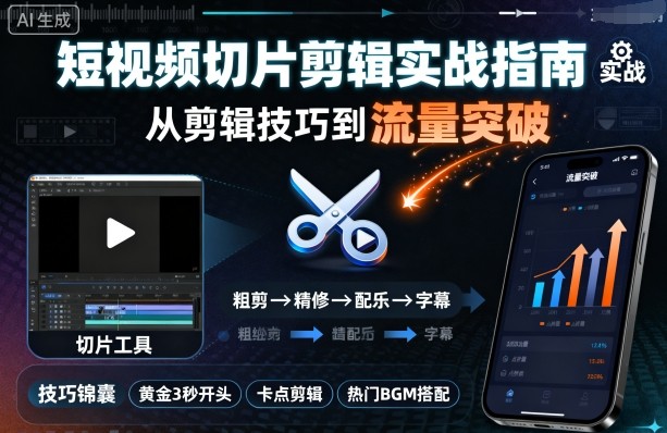 短视频切片剪辑实战指南，从剪辑技巧到流量突破-云阁资源网