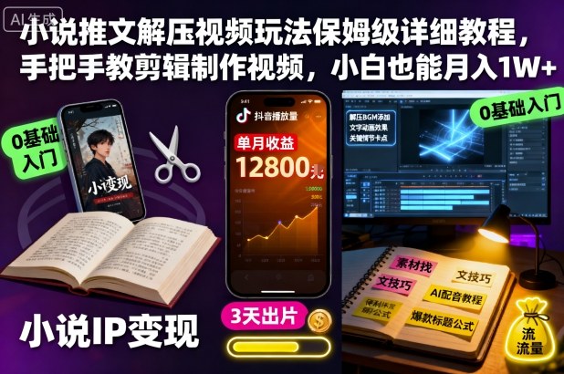 小说推文解压视频玩法保姆级详细教程,手把手教剪辑制作视频,小白也能月入1W+-云阁资源网