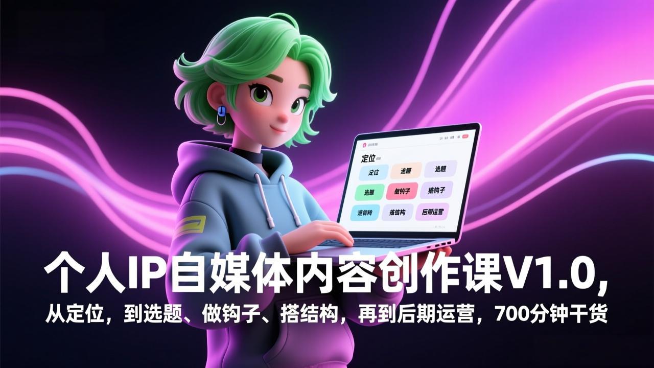 个人IP自媒体内容创作课V1.0，从定位，到选题、做钩子、搭结构，再到后期运营，700分钟干货-云阁资源网