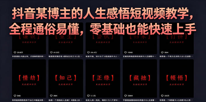 抖音某博主的灰太狼人生感悟短视频教学,全程通俗易懂,零基础也能快速上手-云阁资源网