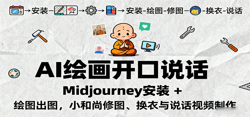 AI绘画开口说话，Midjourney安装 + 绘图出图，小和尚修图、换衣与说话视频制作-云阁资源网