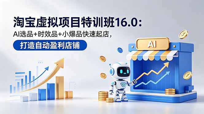 淘宝虚拟项目特训班16.0：AI选品+时效品+小爆品快速起店，打造自动盈利店铺-云阁资源网