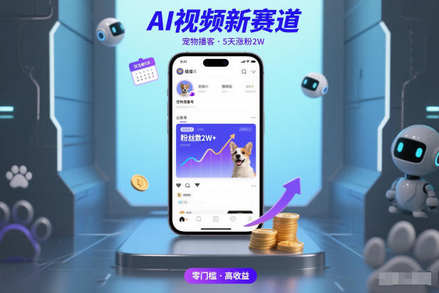 AI视频新赛道，宠物播客仅注册5天涨粉2W，收益非常可观-云阁资源网
