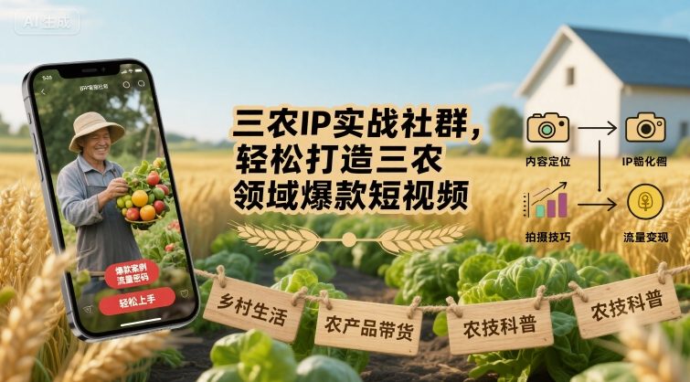 三农IP实战社群，轻松打造三农领域爆款短视频-云阁资源网