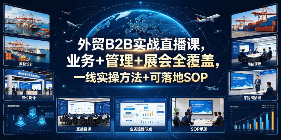 外贸B2B实战直播课，业务+管理+展会全覆盖，一线实操方法+可落地SOP-云阁资源网