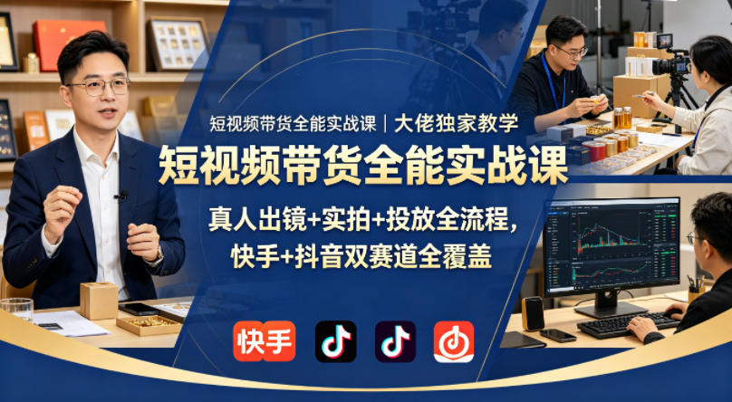 短视频带货全能实战课｜大佬独家教学，真人出镜+实拍+投放全流程，快手+抖音双赛道全覆盖-云阁资源网