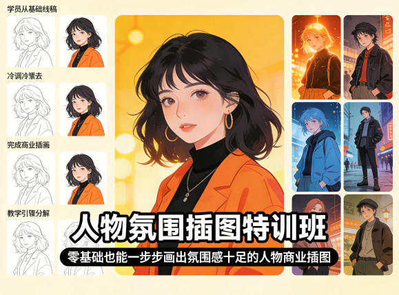 人物氛围插图特训班，零基础也能一步步画出氛围感十足的人物商业插图-云阁资源网