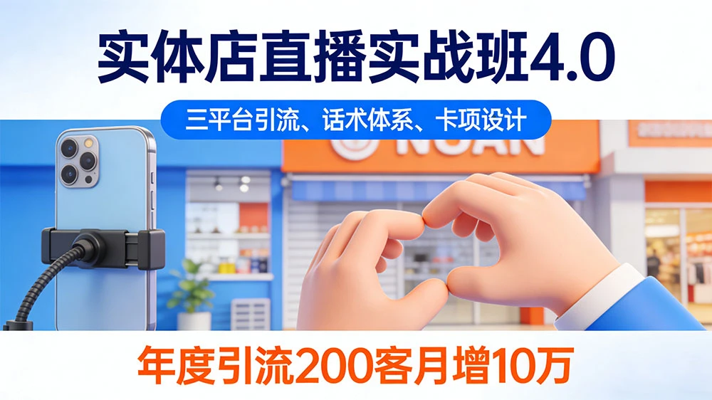 实体店直播实战班 4.0,三平台引流、话术体系、卡项设计,年度引流 200+ 客月增 10 万-云阁资源网