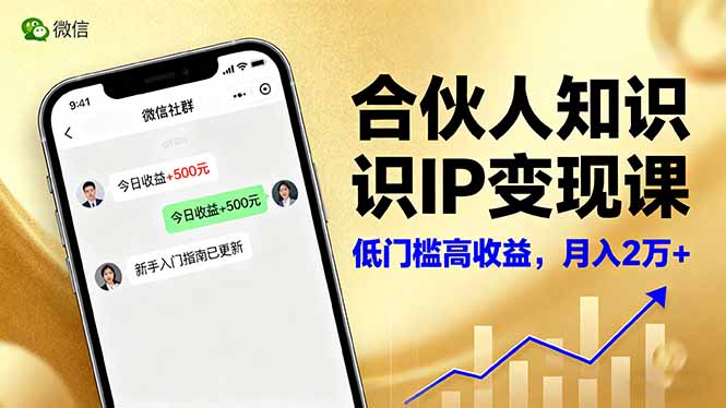 合伙人知识IP变现课，微信生态,内容创作与爆款打造,全网引流，新手月入2w+-云阁资源网