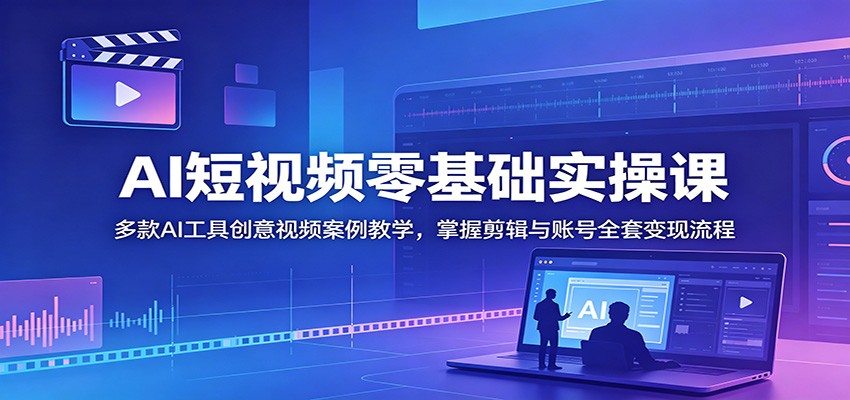 AI短视频零基础实操课：多款AI工具创意视频案例教学，掌握剪辑与账号全套变现流程-云阁资源网