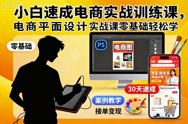 小白速成电商实战训练课,电商平面设计实战课零基础轻松学-云阁资源网