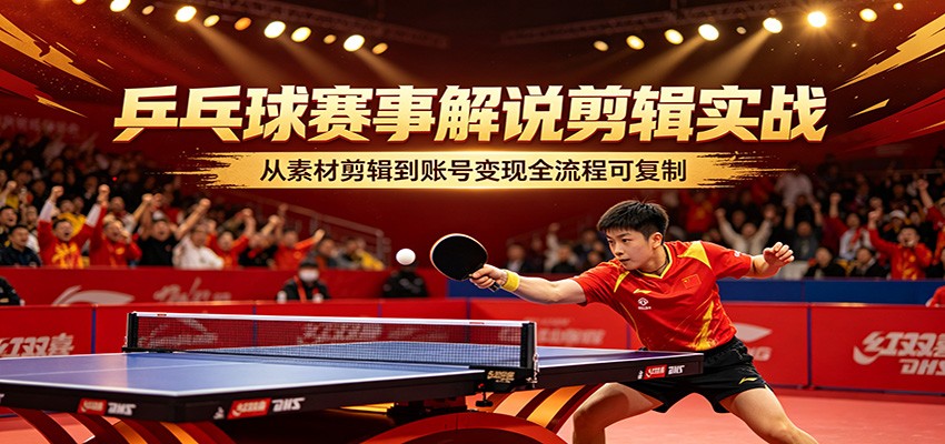 乒乓球赛事解说剪辑实战，从素材剪辑到账号变现全流程可复制-云阁资源网