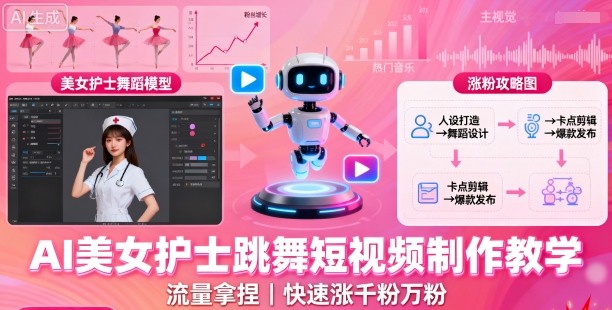 AI美女护士跳舞短视频制作教学，流量拿捏，快速涨千粉万粉【提示词+视频教程】-云阁资源网
