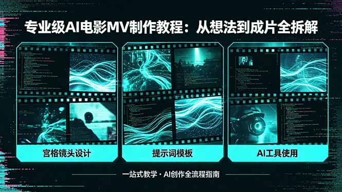 专业级AI电影MV制作教程，从想法到成片全拆解，宫格镜头+提示词模板+AI工具一站式教学-云阁资源网