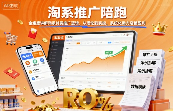 淘系推广陪跑，全维度讲解淘系付费推广逻辑，从理论到实操，系统化助力店铺盈利-云阁资源网