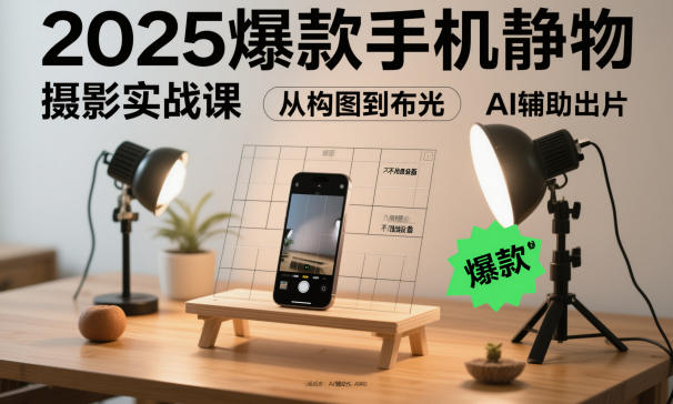 2025爆款手机静物摄影实战课，从构图到布光，不用贵设备，AI辅助出片-云阁资源网