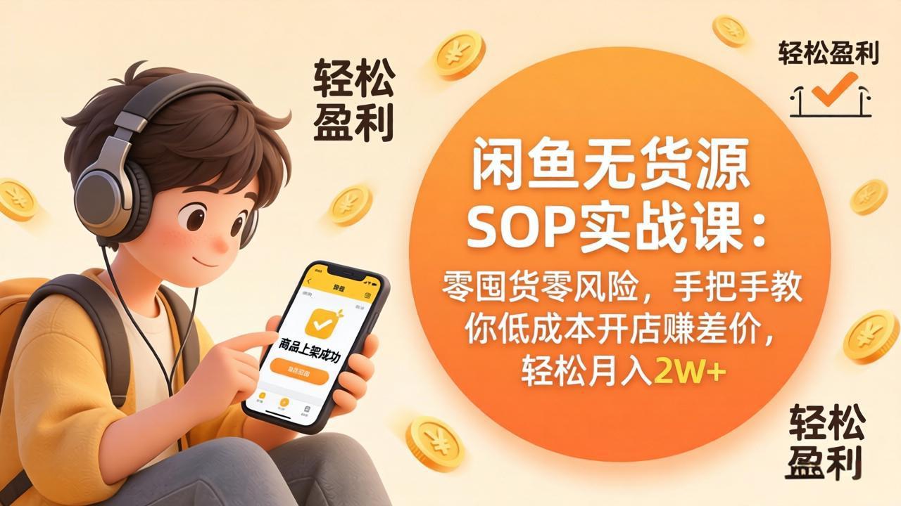 闲鱼无货源SOP实战课：零囤货零风险，手把手教你低成本开店赚差价，轻松月入2w+-云阁资源网