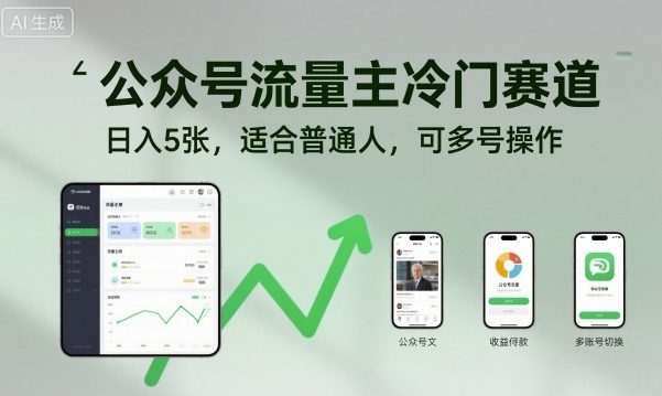 公众号流量主冷门赛道，日入5张，适合普通人，可多号操作-云阁资源网