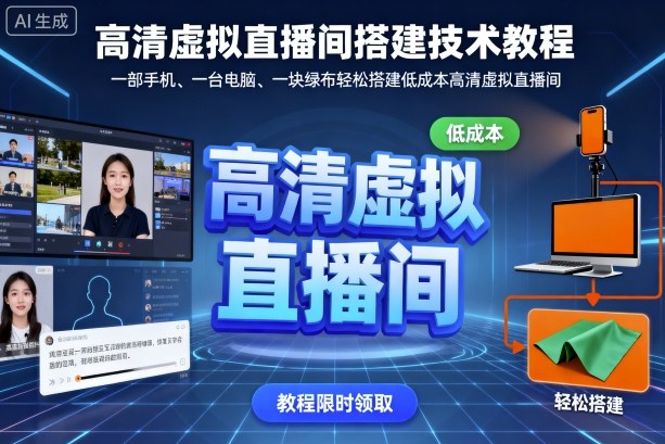 高清虚拟直播间搭建技术教程，一部手机、一台电脑、一块绿布轻松搭建低成本高清虚拟直播间-云阁资源网