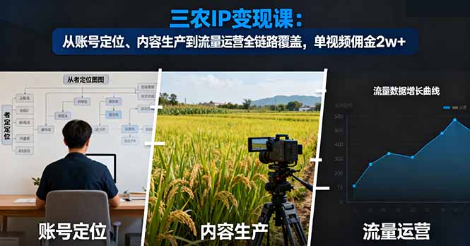 三农IP变现课：从账号定位、内容生产到流量运营全链路覆盖，单视频佣金2w+-云阁资源网