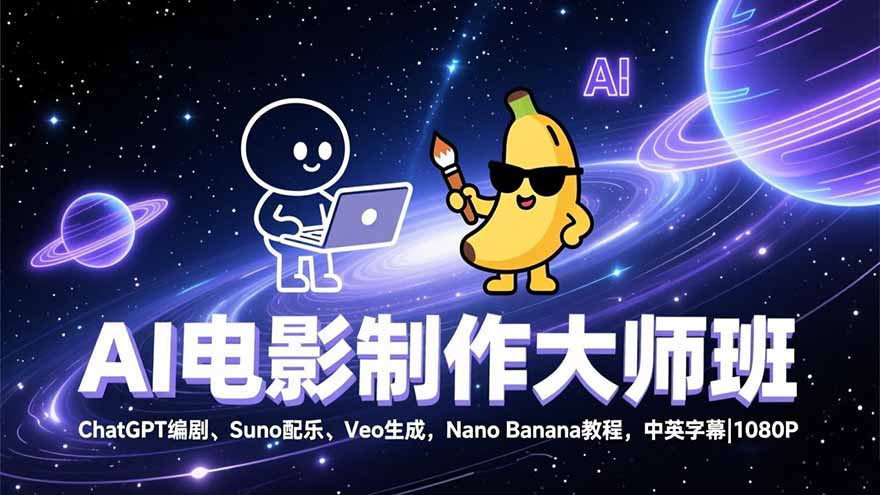 AI电影制作大师班：ChatGPT编剧、Suno配乐、Veo生成，Nano Banana教程，中英字幕|1080P-云阁资源网