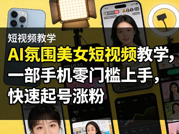 AI氛围美女短视频教学，一部手机零门槛上手，快速起号涨粉-云阁资源网