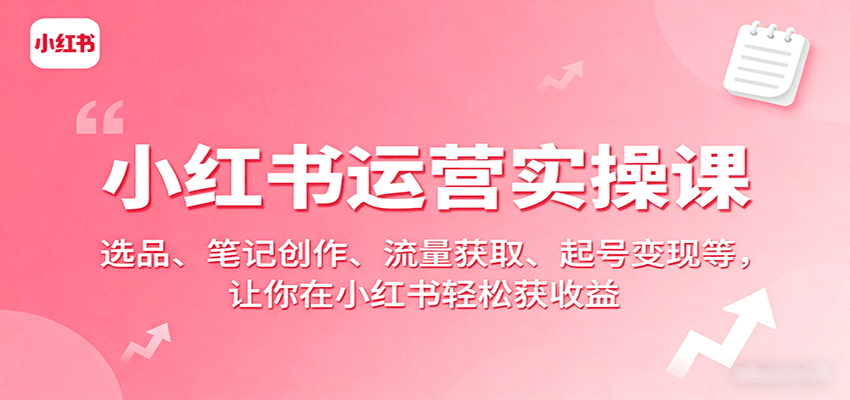 小红书运营实操课：选品、笔记创作、流量获取、起号变现等，让你在小红书轻松获收益-云阁资源网