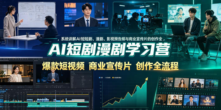 AI短剧漫剧学习营，系统讲解AI短剧、漫剧、影视预告片、爆款短视频与商业宣传片的创作全流程-云阁资源网