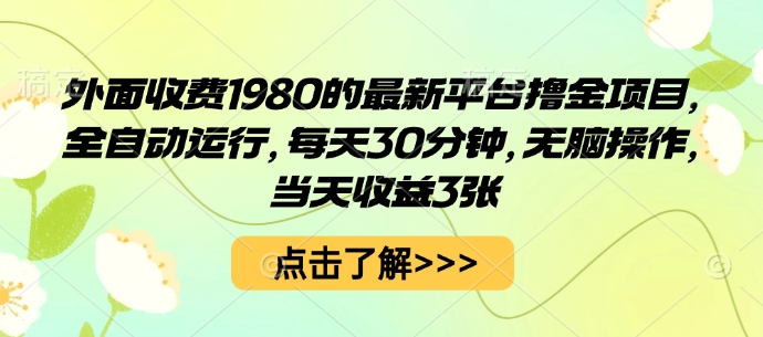 外面收费1980的最新平台撸金项目，全自动运行，每天30分钟，无脑操作，当天收益3张【揭秘】-云阁资源网