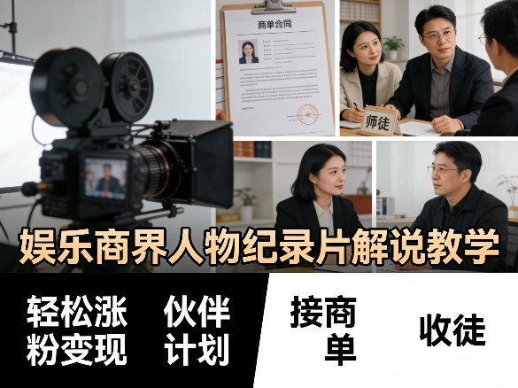 娱乐商界人物纪录片解说教学，轻松涨粉变现，伙伴计划，接商单，收徒等-云阁资源网