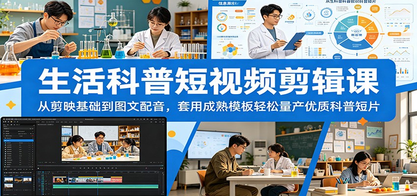 生活科普短视频剪辑课：从剪映基础到图文配音，套用成熟模板轻松量产优质科普短片-云阁资源网