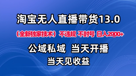 淘宝无人直播13.0，公域私域技术，不封号，不违规布局下半年旺季赛道，日入1K+(独家技术)【揭秘】-云阁资源网